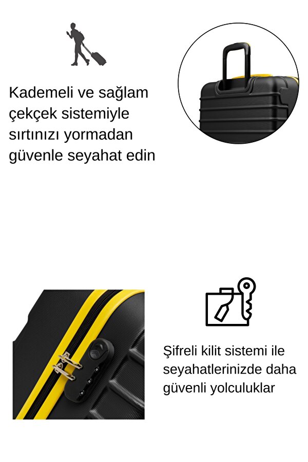 3 lü Valiz Seti Büyük Boy - Orta Boy - Kabin Boy Siyah 1168