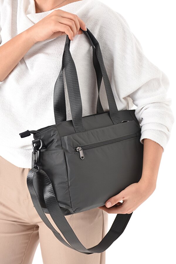 Sn-6007 Kadın Suya Dayanıklı Paraşüt Kumaş  El Omuz Çantası Kol Çantası Çapraz Çantası K.GRİ