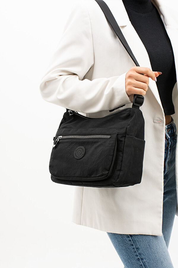 Sn-4008 Kadın Suya Dayanıklı Paraşüt Kumaş  El Omuz Çantası Kol Çantası Çapraz Çantası SİYAH