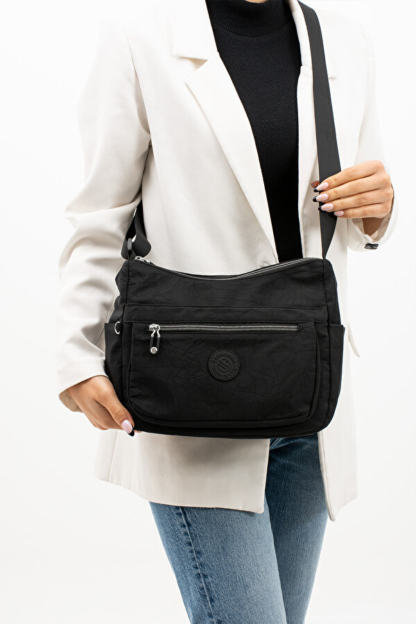 Sn-4008 Kadın Suya Dayanıklı Paraşüt Kumaş  El Omuz Çantası Kol Çantası Çapraz Çantası SİYAH