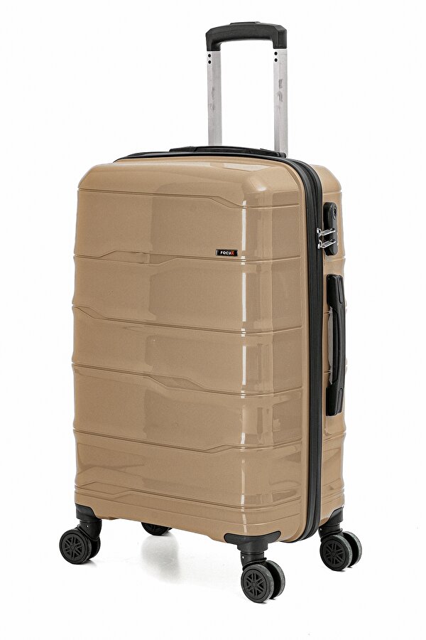 FOCUX 23  Orta Boy Kırılmaz Polipropilen Valiz Seyahat Tatil Çeyiz Tekerlekli GOLD