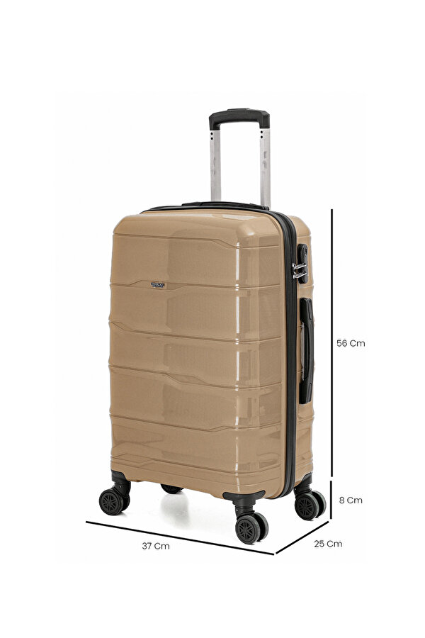 FOCUX 23  Orta Boy Kırılmaz Polipropilen Valiz Seyahat Tatil Çeyiz Tekerlekli GOLD