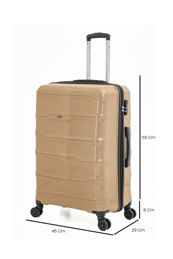 FOCUX 23  Büyük Boy Kırılmaz Polipropilen Valiz Seyahat Tatil Çeyiz Tekerlekli GOLD