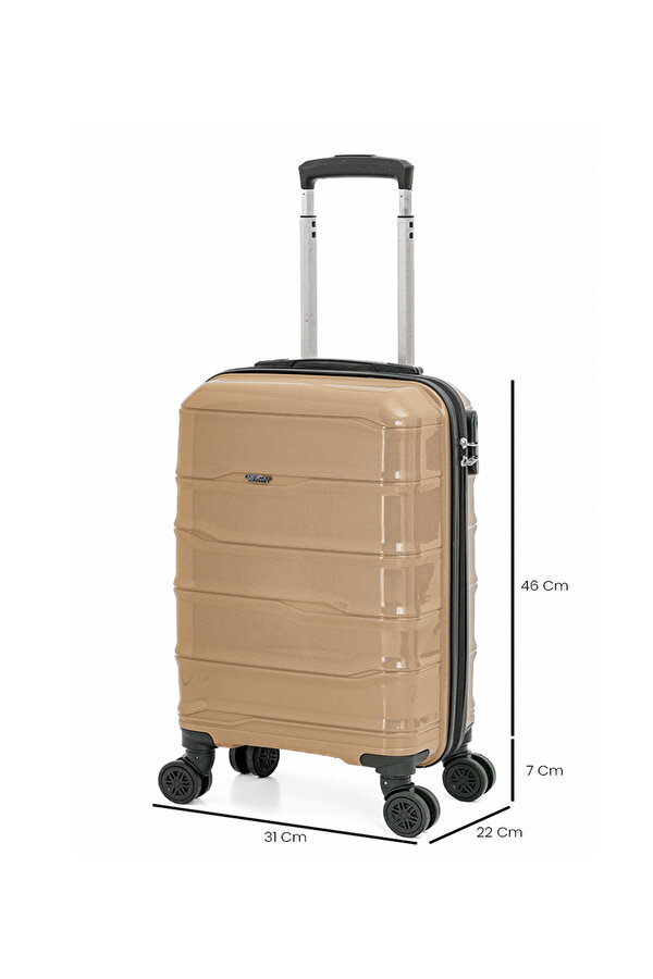 FOCUX 23  Kabin Boy(küçükboy) Kırılmaz Polipropilen Valiz Seyahat Tatil Çeyiz Tekerlekli GOLD
