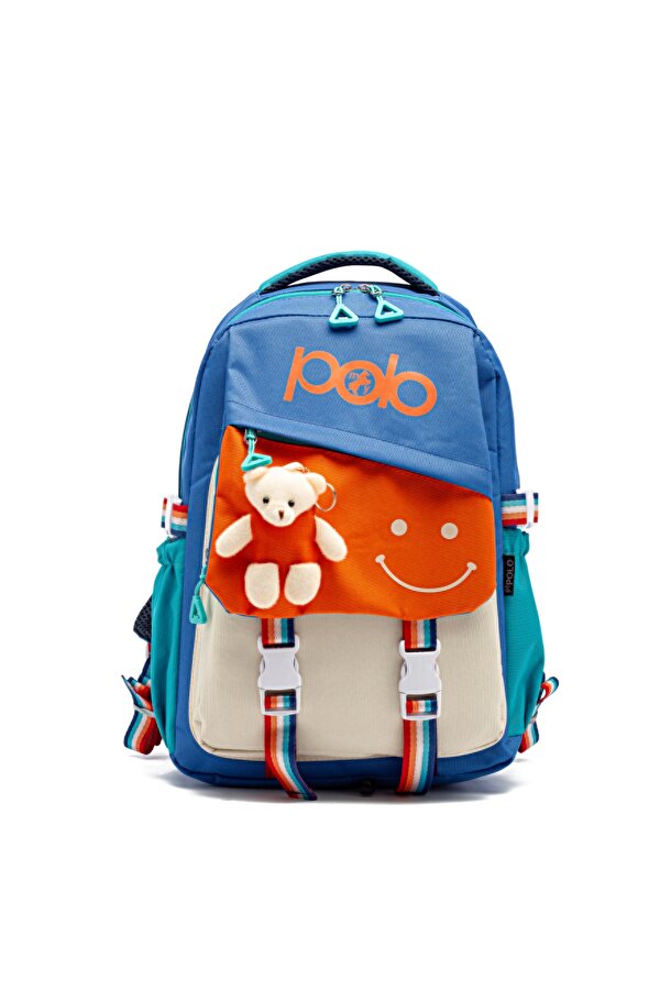 My Polo 2015 İlkokul Ortaokul Çantası Sırt Çantası Okul Çantası Çok Bölmeli Ortopedik Sırt MAVİ