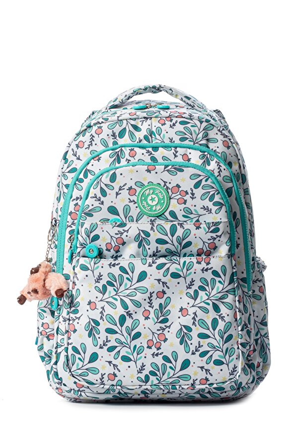 My Polo 8610 Klinkır Okul çantası Sırt Çanta Günlük Gezi Spor Seyahat Tatil Çok Gözlü Laptop Bölmeli GREEN FLOWER