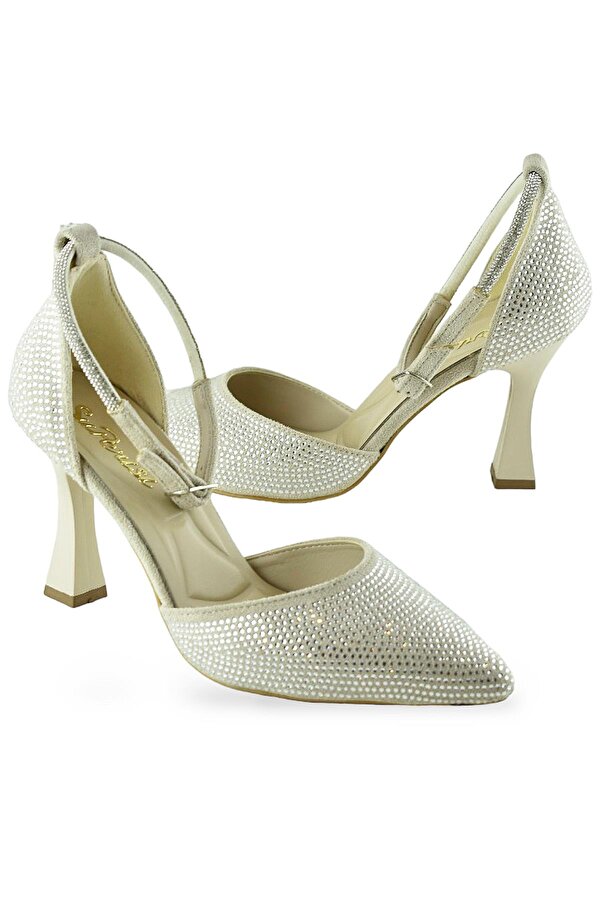1089 Arkası Açık Kadın Topuklu Ayakkabı 8,5 cm Taşlı Abiye Düğün Nişan Kına Gecesi