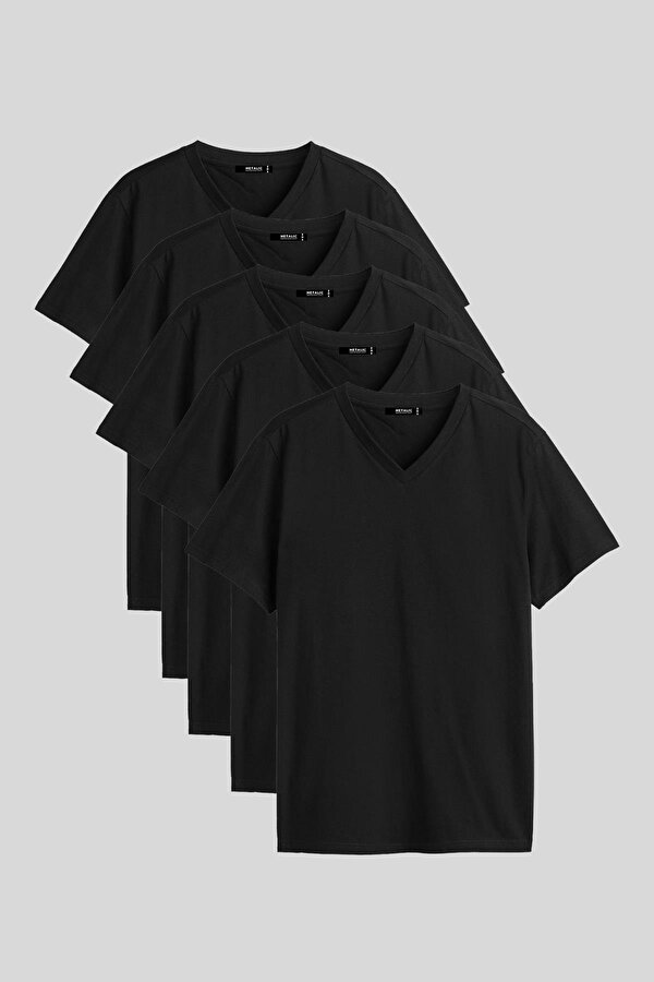 Erkek Çok Renkli T- Shirt Regular Fit Rahat Kesim V Yaka 5 li Basic Tişört Paketi