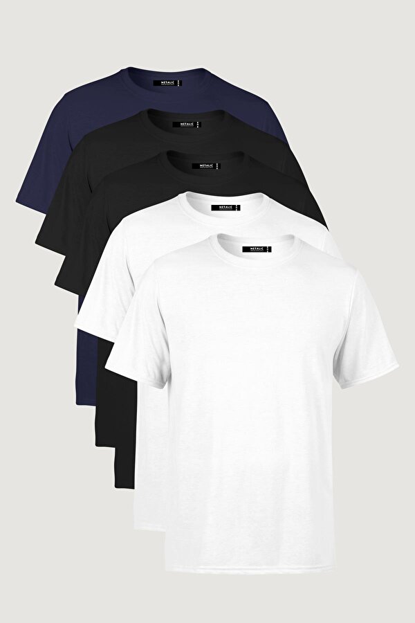 Erkek Çok Renkli T- Shirt Regular Fit Rahat Kesim Bisiklet Yaka 5 li Basic Tişört Paketi