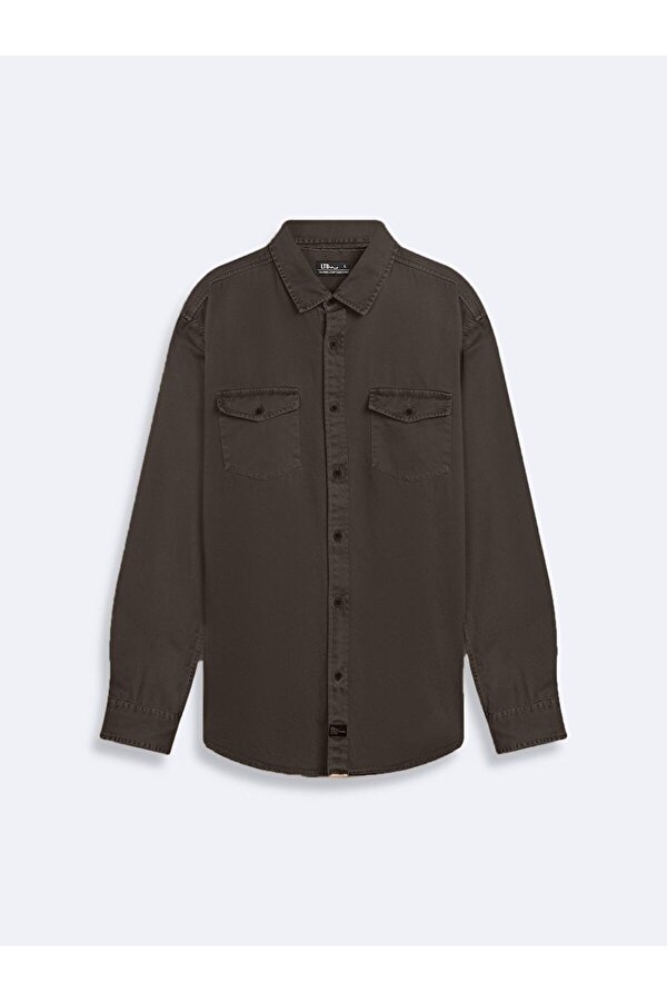 Düz Regular Fit Kahve Rengi Gömlek