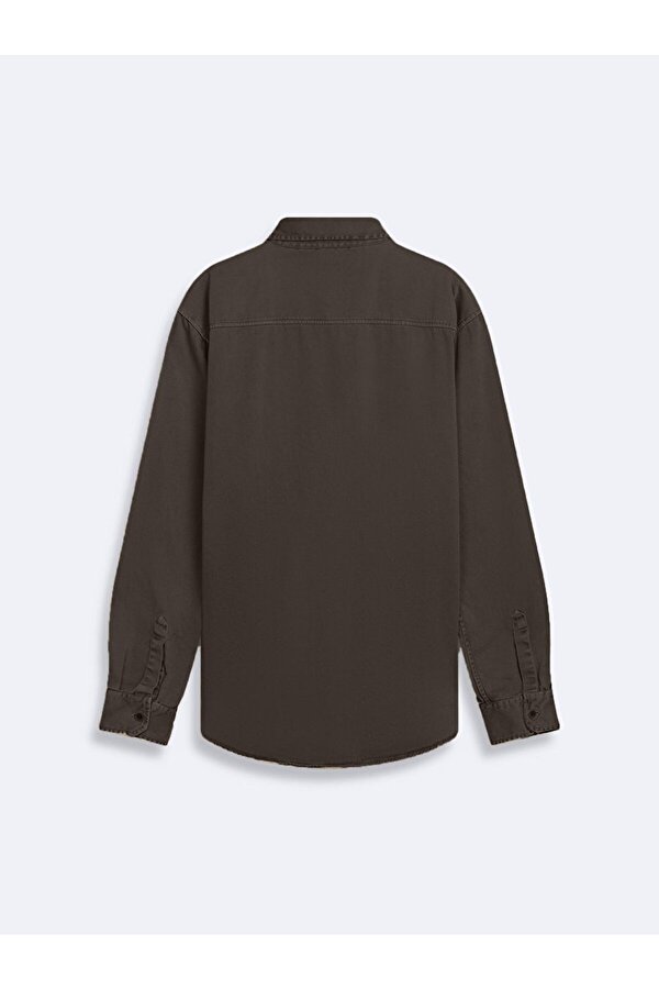 Düz Regular Fit Kahve Rengi Gömlek