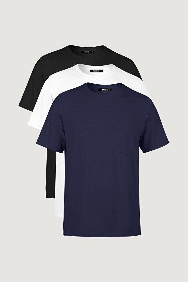 Erkek Çok Renkli T- Shirt Regular Fit Rahat Kesim Bisiklet Yaka 3 lü Basic Tişört Paketi