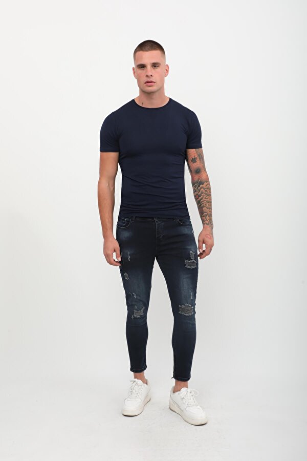 Erkek Skinny Fit  Destroy Lacivert