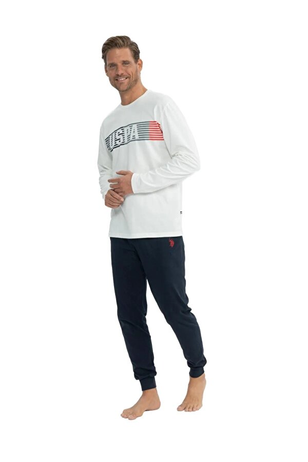 Erkek Yuvarlak Yaka Göğüs Baskılı Pijama Takımı