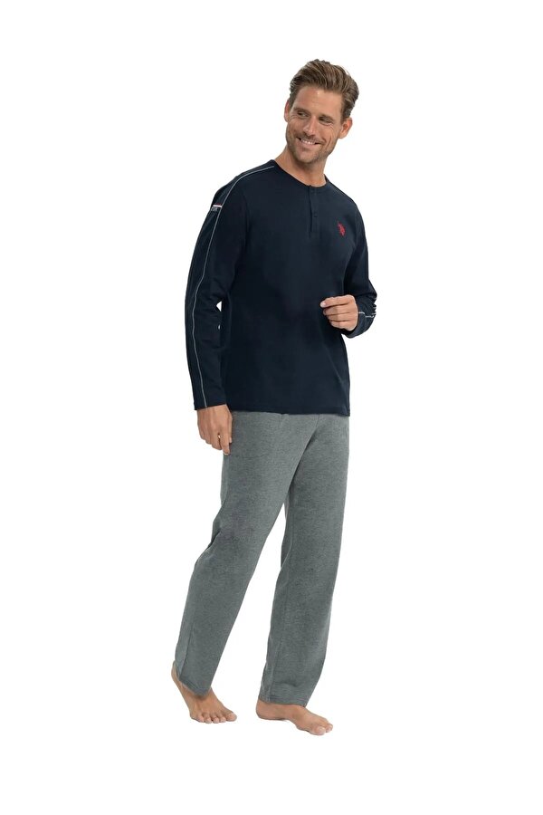 Erkek Uzun Kollu Yakası Düğmeli Pijama Takımı
