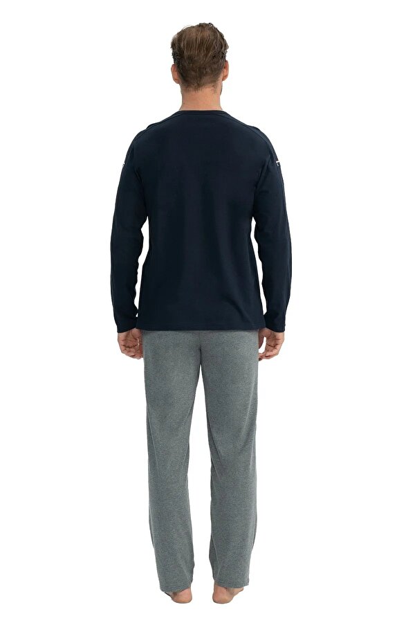 Erkek Uzun Kollu Yakası Düğmeli Pijama Takımı