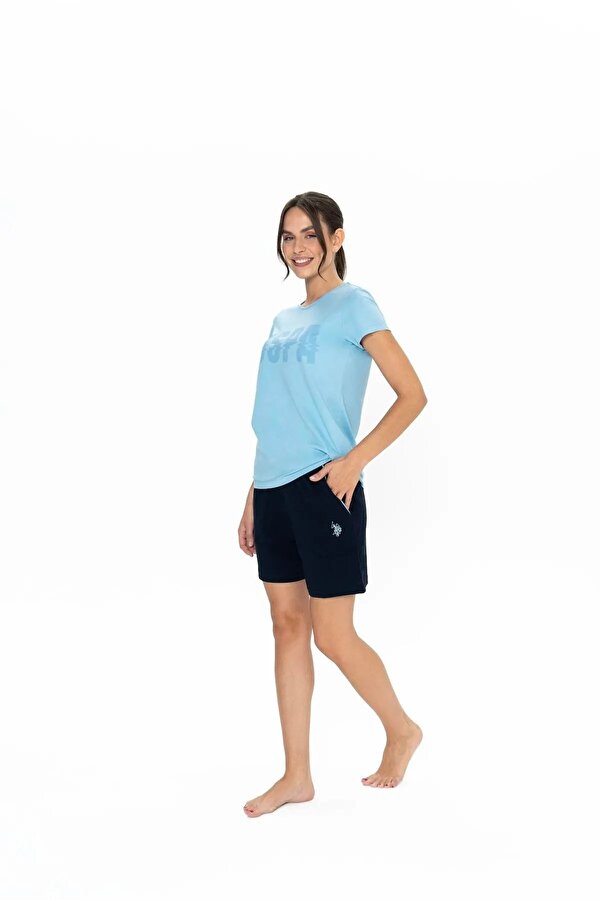 Kadın Yuvarlak Yaka Renkli Pijama Şort Takım