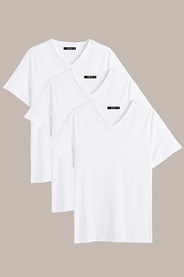 Erkek Çok Renkli T- Shirt Regular Fit Rahat Kesim V Yaka 3 lü Basic Tişört Paketi