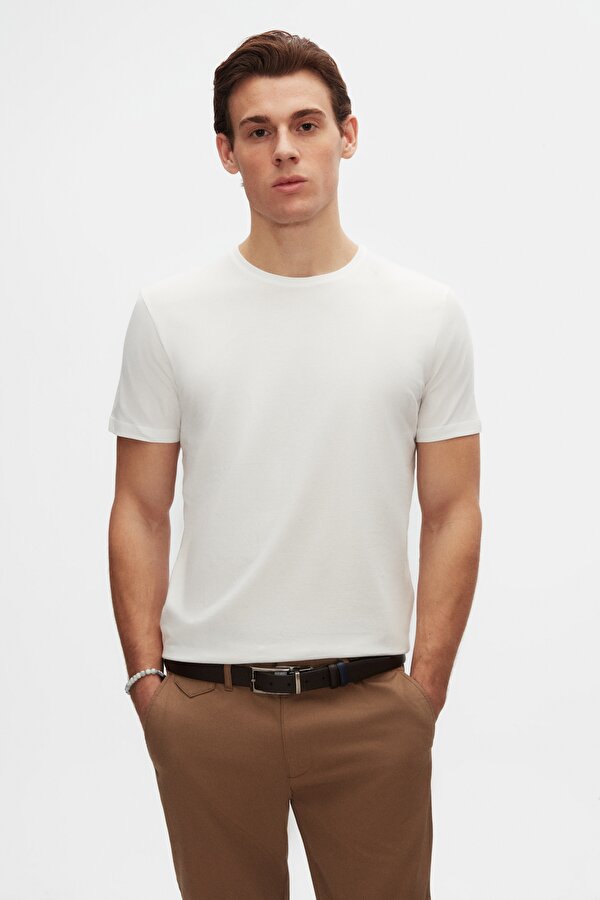 Ds Damat Slim Fit Beyaz Bisiklet Yaka %100 Pamuklu Nefes Alabilen T-Shirt