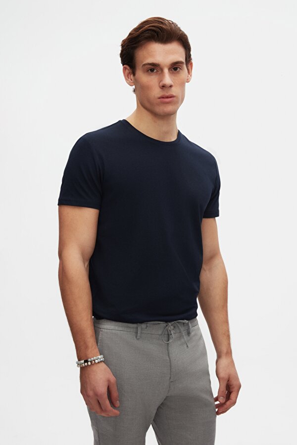 Ds Damat Slim Fit Lacivert Bisiklet Yaka %100 Pamuklu Nefes Alabilen T-Shirt