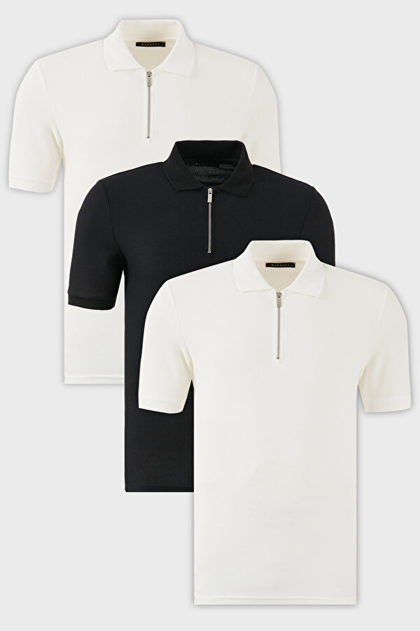 Erkek Polo Yaka T Shirt 5902434S3 Siyah-Ekru-Ekru