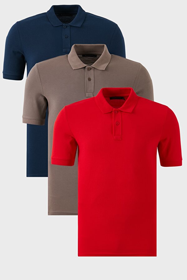 Erkek Polo Yaka T Shirt 5902739S3 İndigo-Kırmızı-Vizon
