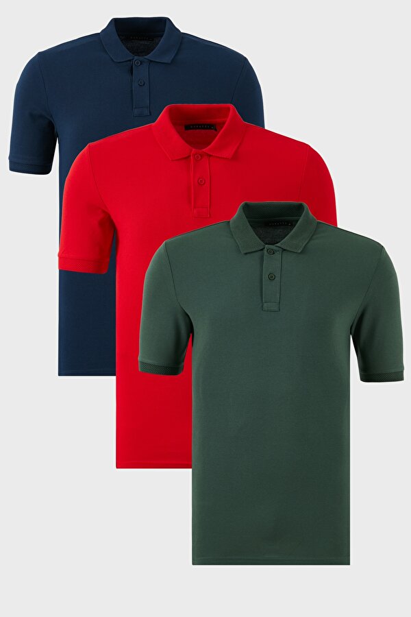 Erkek Polo Yaka T Shirt 5902739S3 İndigo-Kırmızı-Nefti