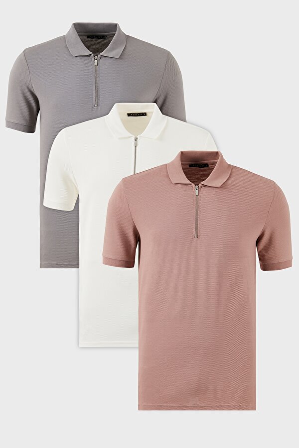 Erkek Polo Yaka T Shirt 5902915S3 Pudra-Beyaz-Kül