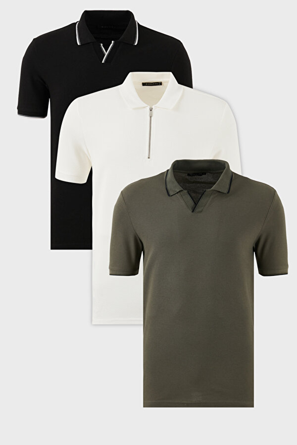 Erkek Polo Yaka T Shirt 590296415S3 SİYAH-BEYAZ-HAKİ