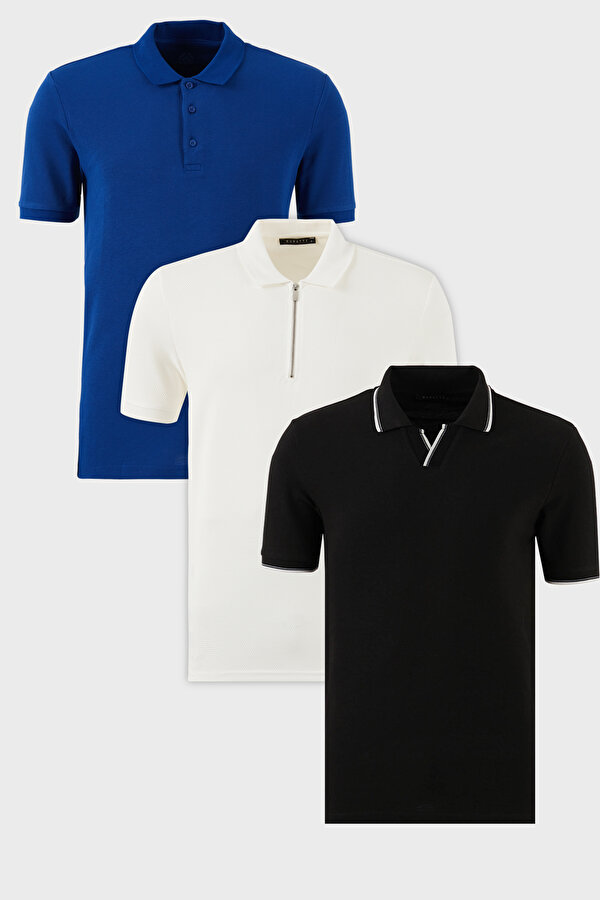 Erkek Polo Yaka T Shirt 59029641527S3 Siyah-Saks-Beyaz