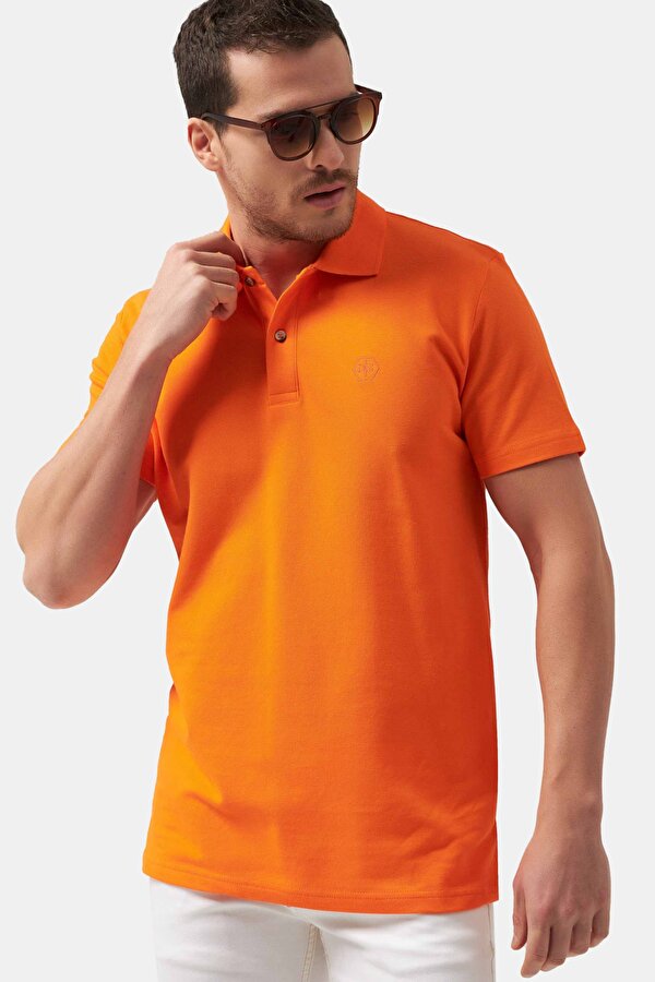 Ds Damat Regular Fit Turuncu %100 Pamuklu Uzun Ömürlü Kıvrılmaz Polo Yaka Nakışlı T-Shirt