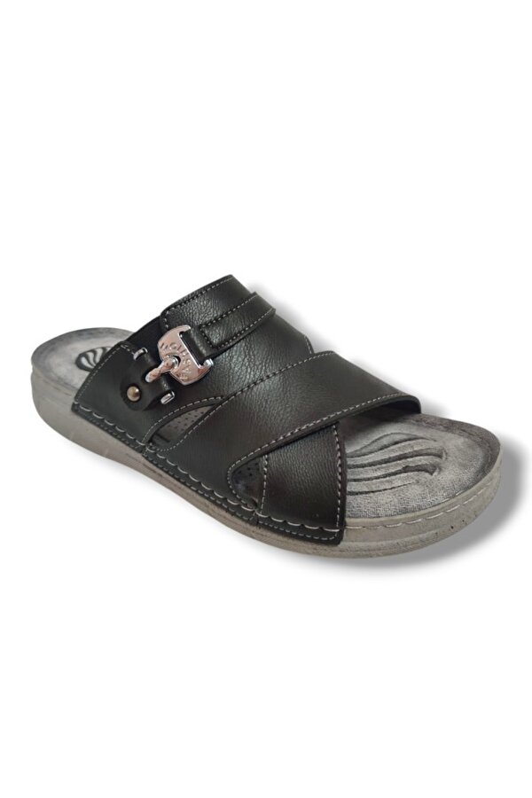 M244-0105 Deri Anatomik Fashion Tokalı Erkek Terlik