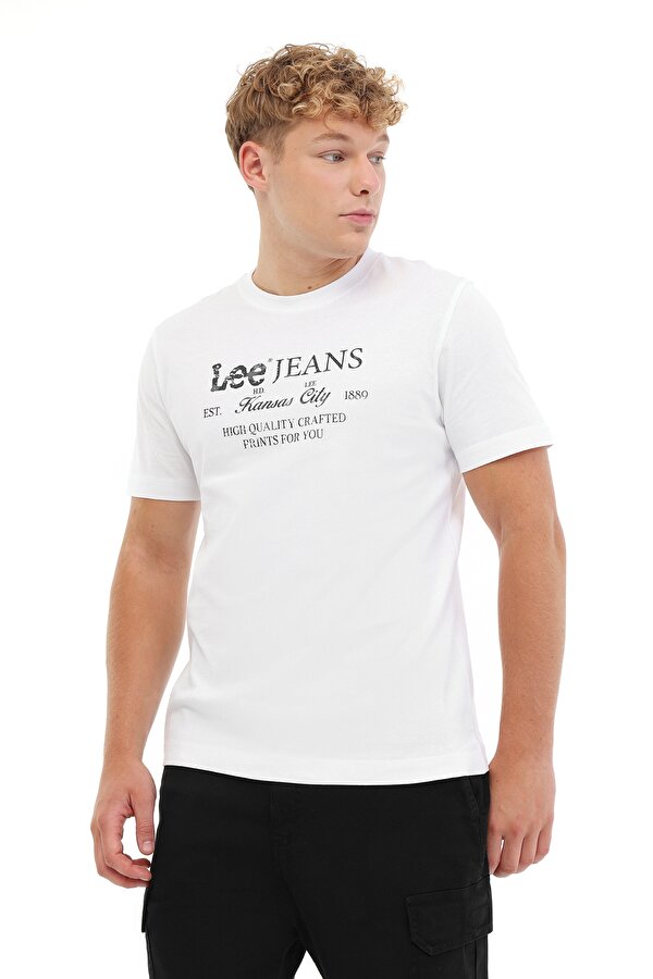 Regular Fit Grafik Bas Beyaz Erkek Kısa Kol T-Shirt