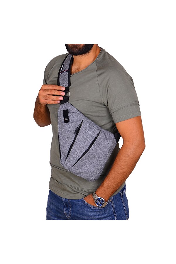 STRONG Tek Omuz Çapraz Askılı Göğüs ve Sırt Çantası,Body Bag Çanta GRİ