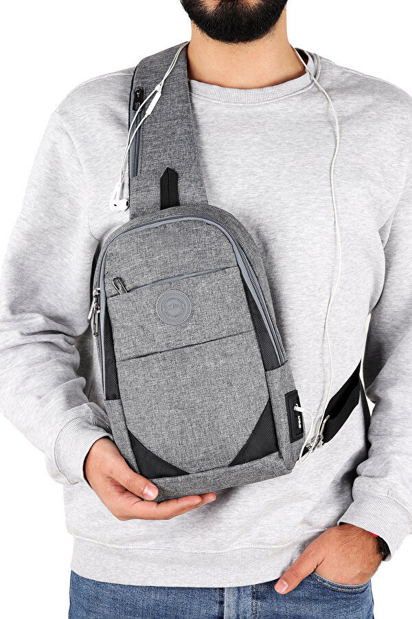 STRONG Kulaklık Çıkışlı Tek Kol Göğüs ve Sırt Çantası ,Çapraz Çanta Body Bag TK02 GRİ