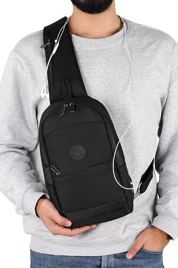 STRONG Kulaklık Çıkışlı Tek Kol Göğüs ve Sırt Çantası ,Çapraz Çanta Body Bag TK01 SİYAH