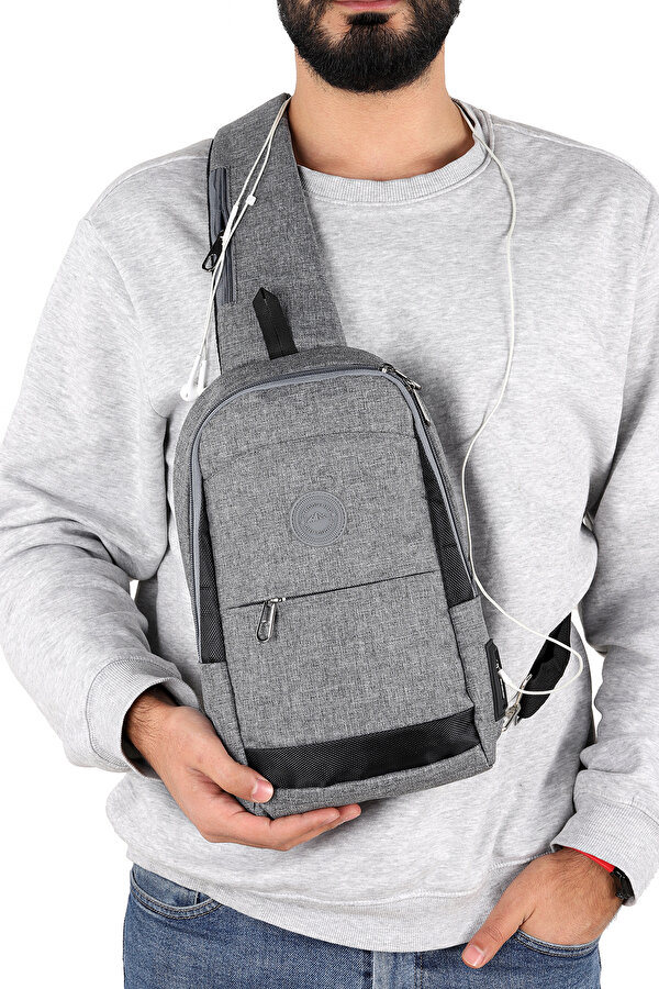 STRONG Kulaklık Çıkışlı Tek Kol Göğüs ve Sırt Çantası ,Çapraz Çanta Body Bag TK01 GRİ