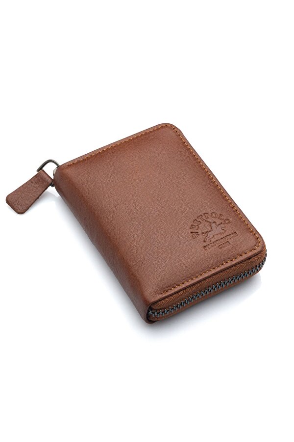 West Polo Bol Kartlıklı Kağıt Para Bölmeli Fermuarlı Hakiki Deri Unisex Kartlık Cüzdan TRY502