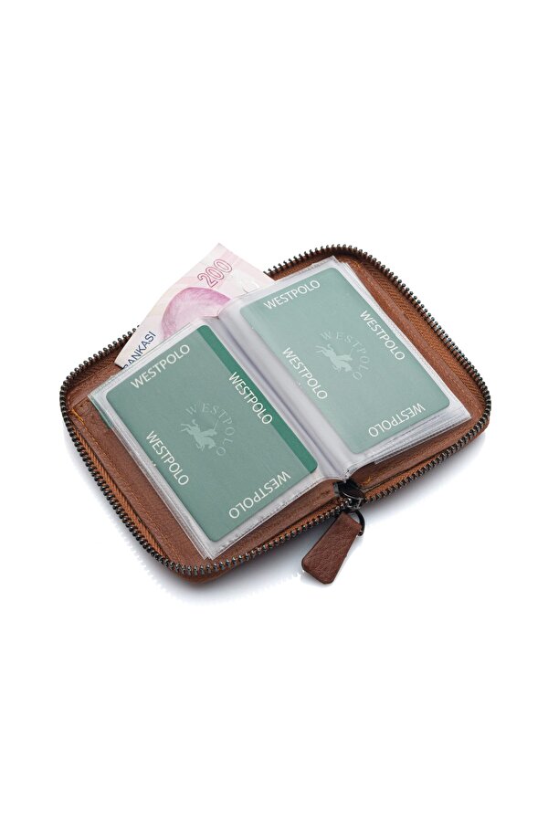 West Polo Bol Kartlıklı Kağıt Para Bölmeli Fermuarlı Hakiki Deri Unisex Kartlık Cüzdan TRY502