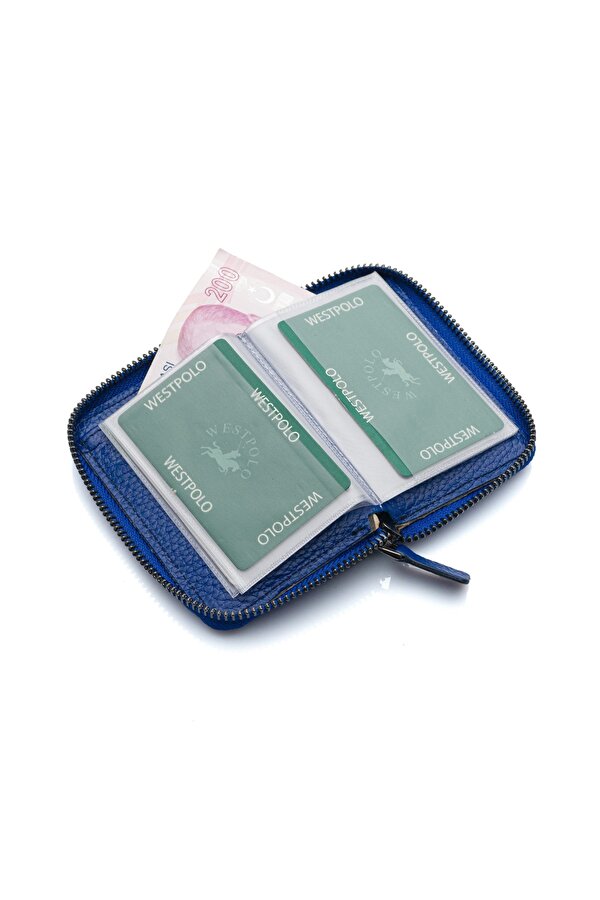 West Polo Bol Kartlıklı Kağıt Para Bölmeli Fermuarlı Hakiki Deri Unisex Kartlık Cüzdan TRY502