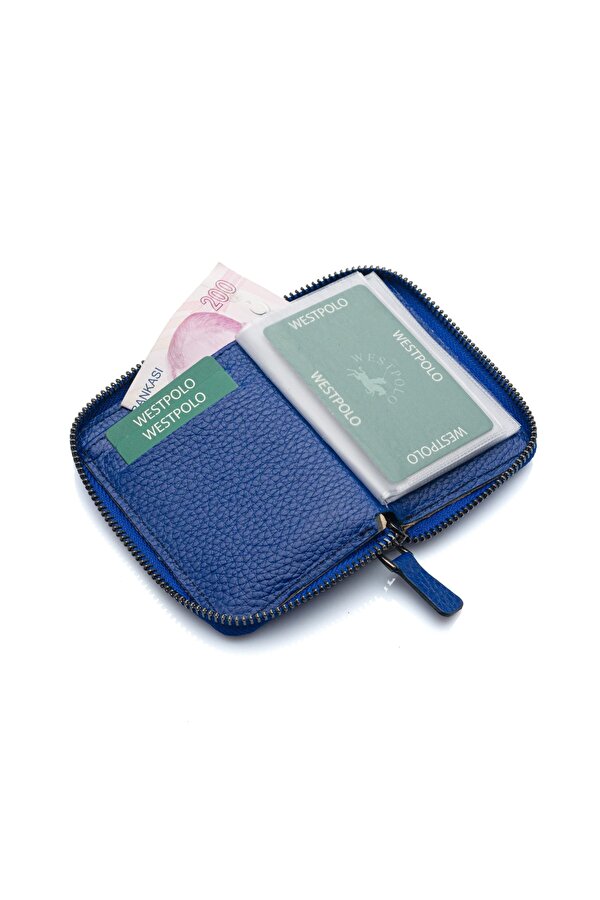 West Polo Bol Kartlıklı Kağıt Para Bölmeli Fermuarlı Hakiki Deri Unisex Kartlık Cüzdan TRY502