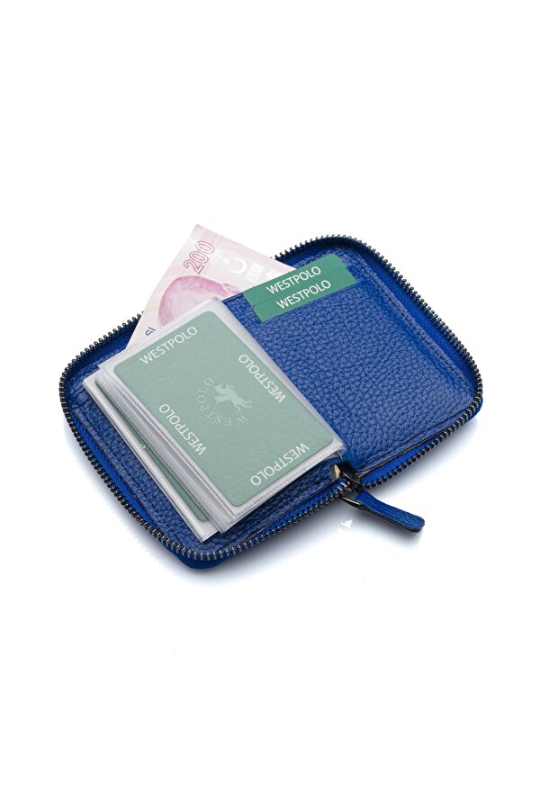 West Polo Bol Kartlıklı Kağıt Para Bölmeli Fermuarlı Hakiki Deri Unisex Kartlık Cüzdan TRY502