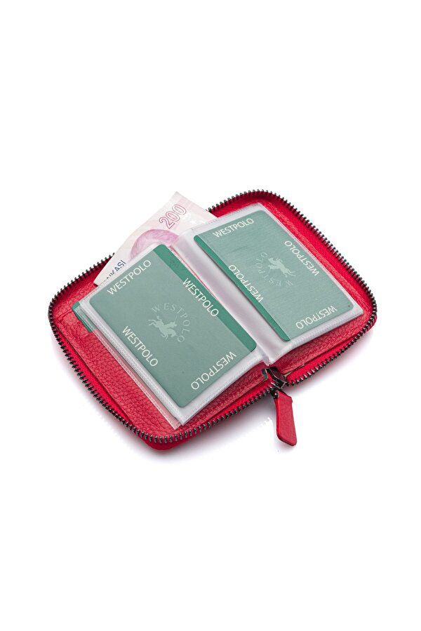 West Polo Bol Kartlıklı Kağıt Para Bölmeli Fermuarlı Hakiki Deri Unisex Kartlık Cüzdan TRY502