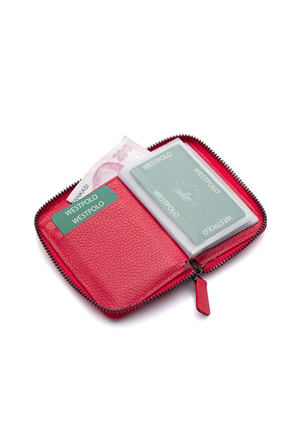 West Polo Bol Kartlıklı Kağıt Para Bölmeli Fermuarlı Hakiki Deri Unisex Kartlık Cüzdan TRY502