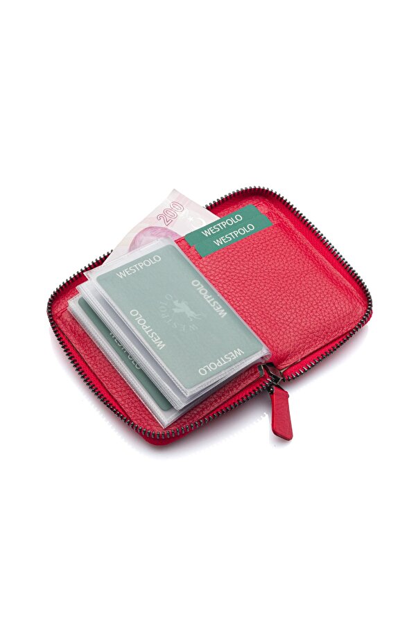West Polo Bol Kartlıklı Kağıt Para Bölmeli Fermuarlı Hakiki Deri Unisex Kartlık Cüzdan TRY502