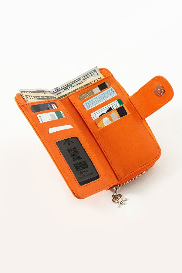 Kadın Bol Kartlıklı Çok Bölmeli Turuncu Cüzdan Try8011