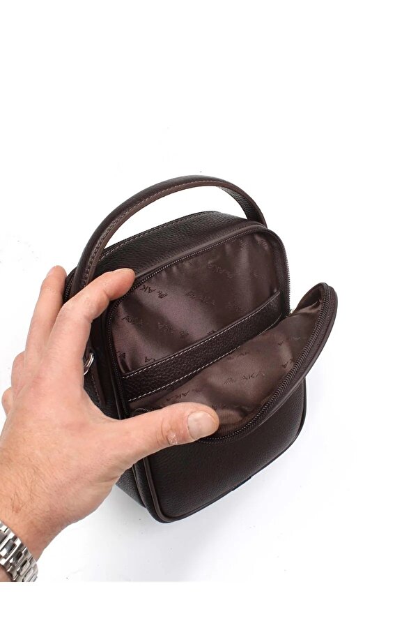 DERİ 347 %100 HAKİKİ DERİ ERKEK EL ÇANTASI ÇAPRAZ ÇANTA ACI KAHVERENGİ