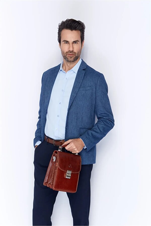 DERİ 301  HAKİKİ DERİ ERKEK EL VE OMUZ ASKILI ÇANTA TABA