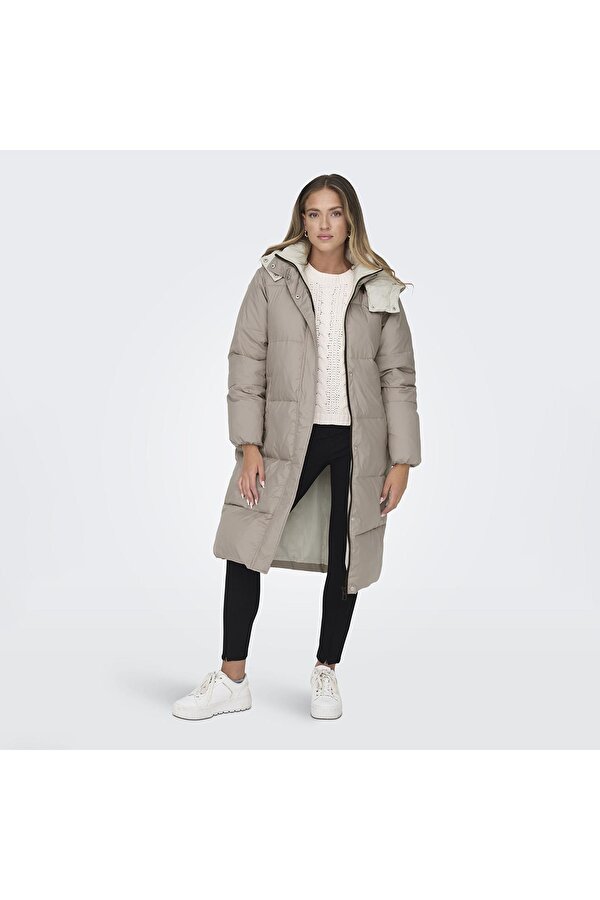 Vilma Down Long Coat Kadın Gri Kapüşonlu Mont