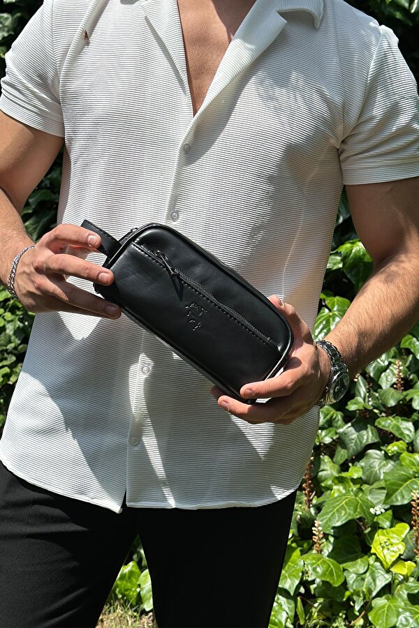 Erkek Kol Saati El Çantası Cüzdan Kemer Kartlık Çakmak Set Siyah Renk Kombin PL-7008E1